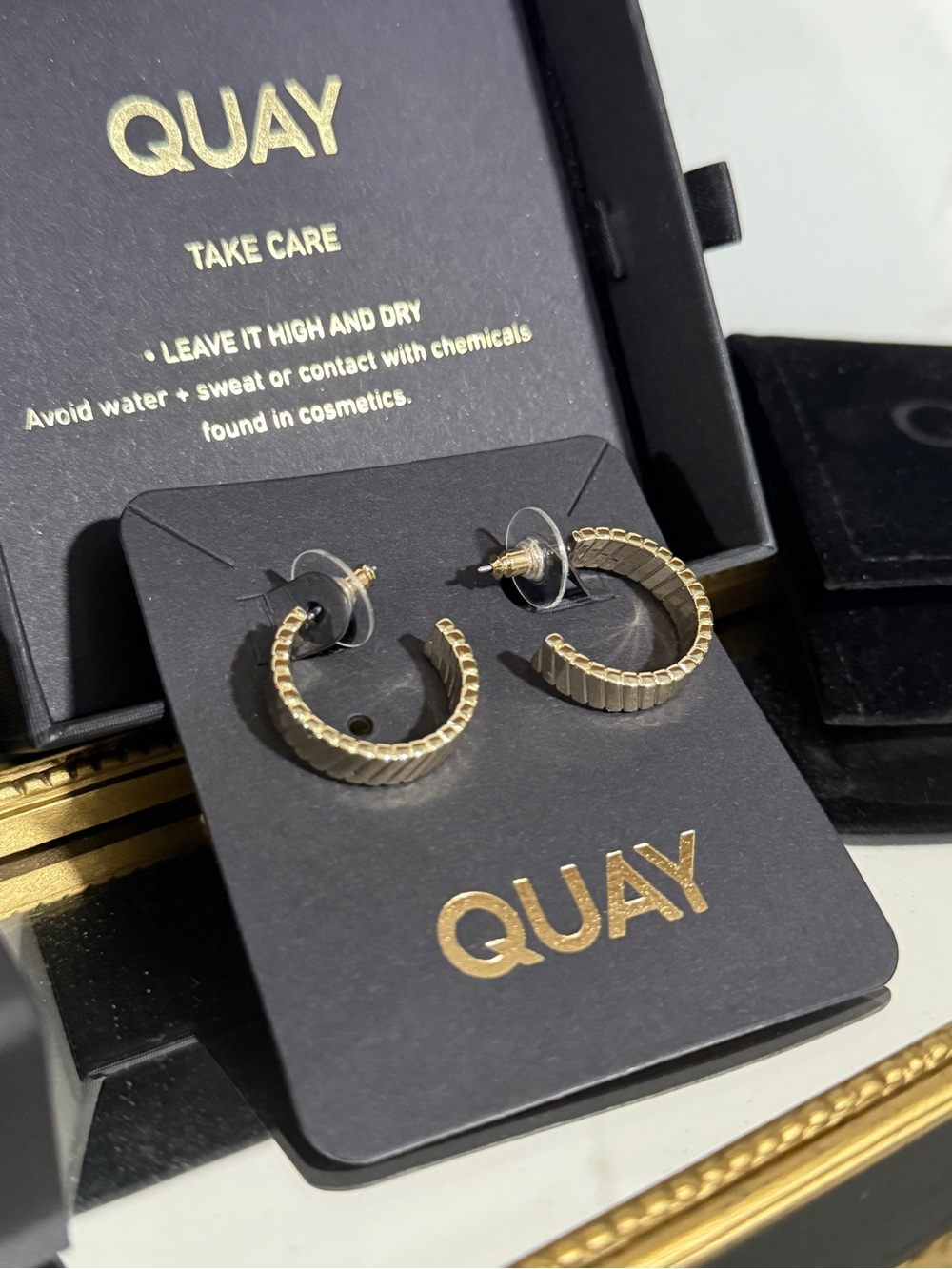 NIB Quay Australia Gold Etched Hoop Earrings - Women's Fashion Jewelry